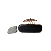 MQ Black leather Crystal Clutch
